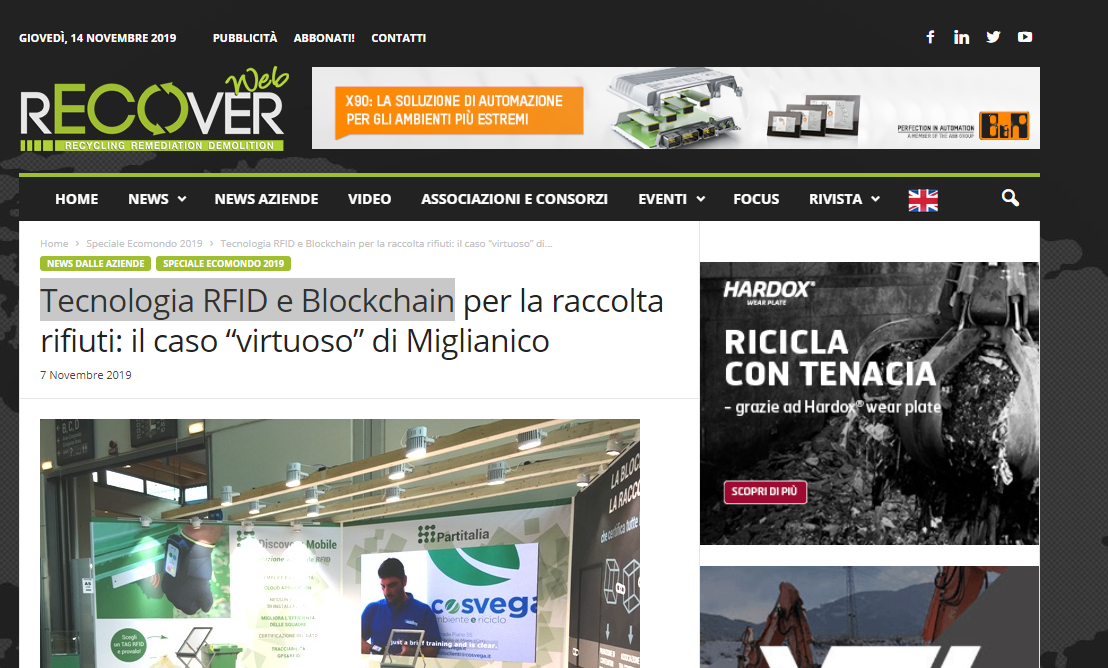 Articolo di Recover che parla di tecnologie rfid e blockchain